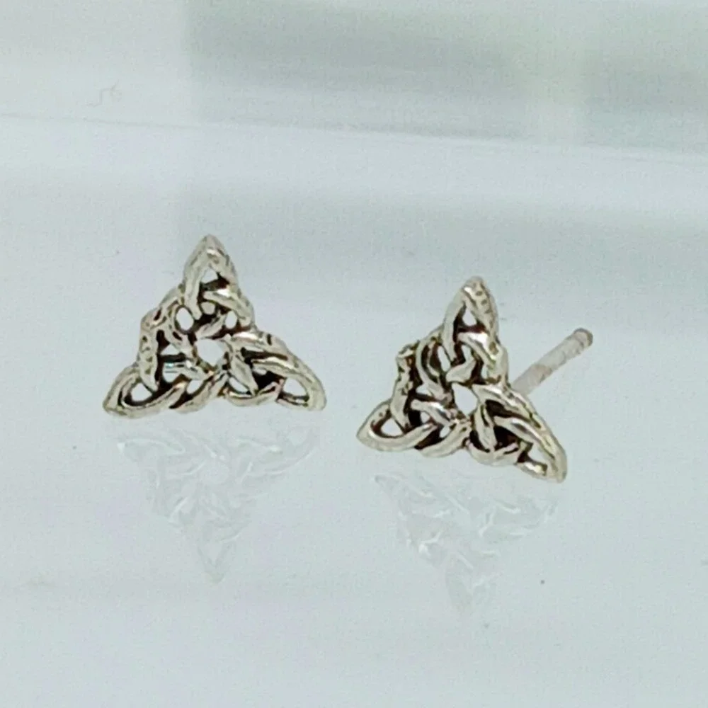Vintage Celtic Trinity Knot Earrings 925 Sterling Silver Triquetra Petite Studs - Picture 11 of 16